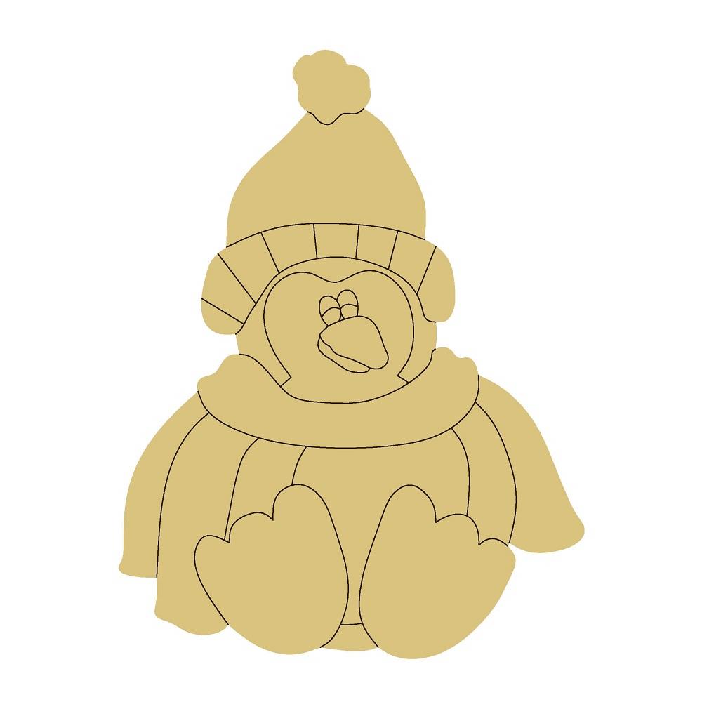 Design By Line Sitting Penguin MDF Cutout Winter Hat And Scarf - Unfinished For DIY