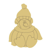 Design By Line Sitting Penguin MDF Cutout Winter Hat And Scarf - Unfinished For DIY