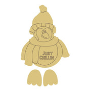Design By Line Penguin With Hat And Scarf MDF Cutout Just Chillin - Unfinished For DIY