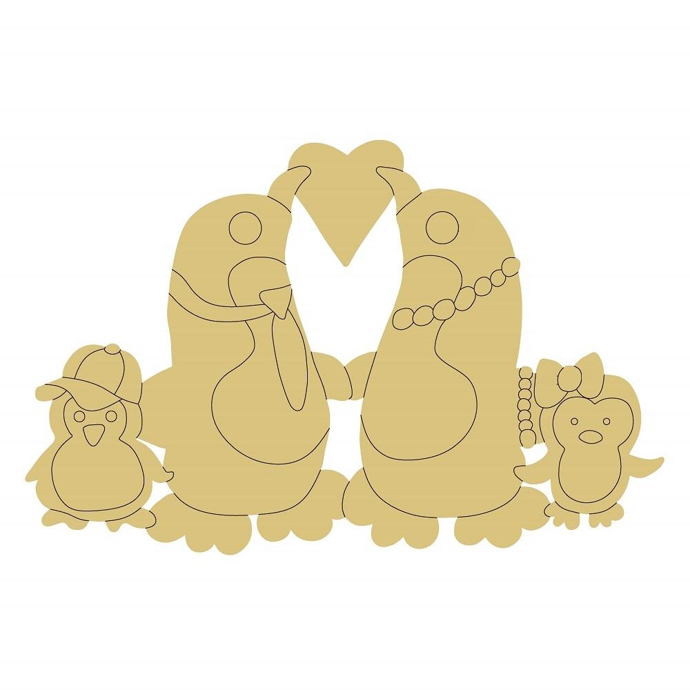 Design By Line Penguin Family MDF Cutout Silhouette With Heart - Unfinished For DIY