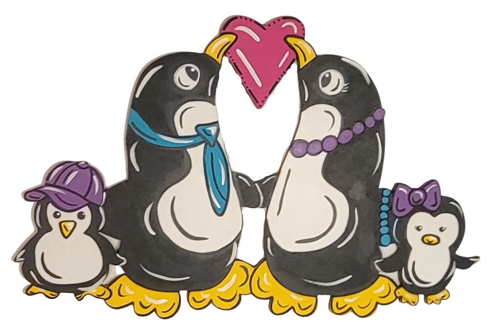 Design By Line Penguin Family MDF Cutout Silhouette With Heart - Unfinished For DIY