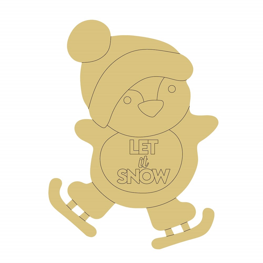 Design By Line Penguin Ice Skating MDF Cutout Let It Snow With Beanie - Unfinished For DIY