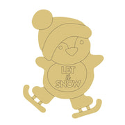 Design By Line Penguin Ice Skating MDF Cutout Let It Snow With Beanie - Unfinished For DIY