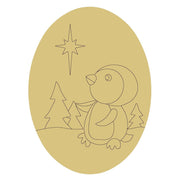 Design By Line Oval MDF Cutout Penguin Winter Scene - Unfinished For DIY