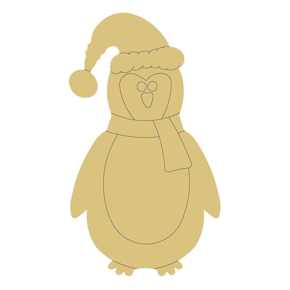 Design By Line Penguin MDF Cutout Penguin With Santa Hat And Scarf - Unfinished For DIY