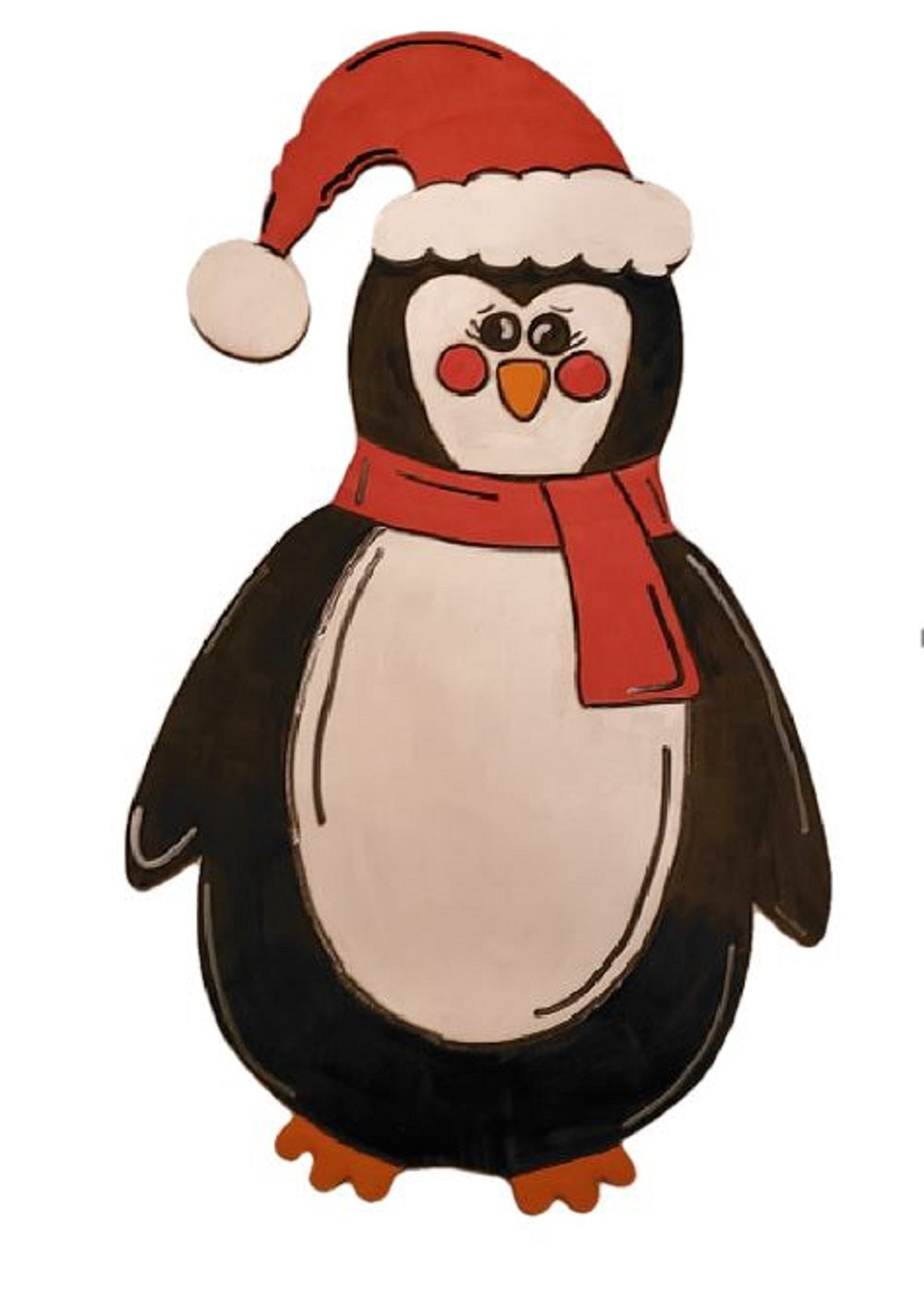 Design By Line Penguin MDF Cutout Penguin With Santa Hat And Scarf - Unfinished For DIY