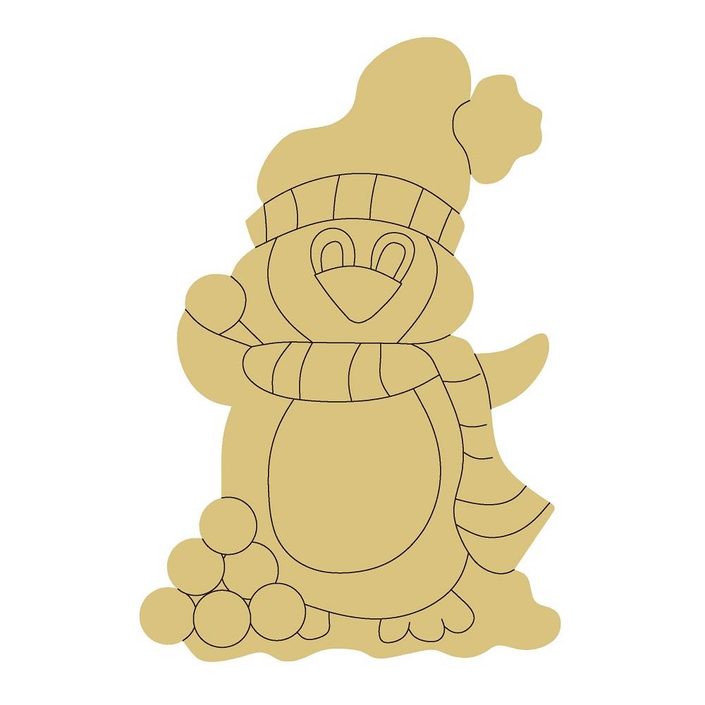 Design By Line Penguin MDF Cutout With Scarf And Winter Hat - Unfinished For DIY