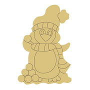 Design By Line Penguin MDF Cutout With Scarf And Winter Hat - Unfinished For DIY