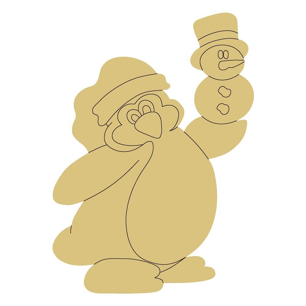 Design By Line Penguin MDF Cutout Penguin With Snowman - Unfinished For DIY