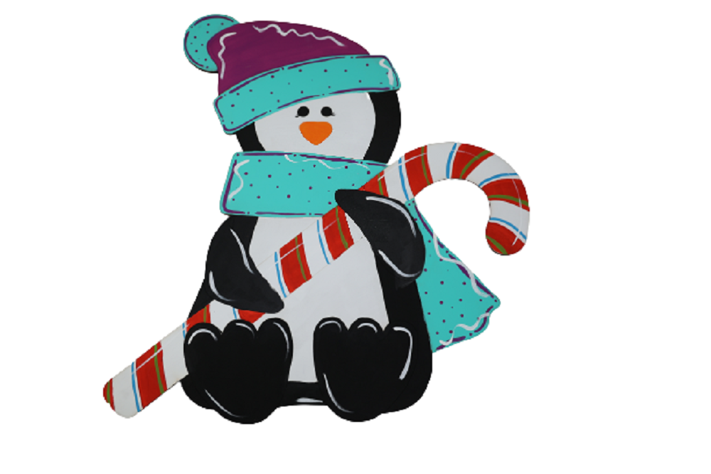 Design By Line Penguin MDF Cutout Wearing Scarf And Beanie - Unfinished For DIY