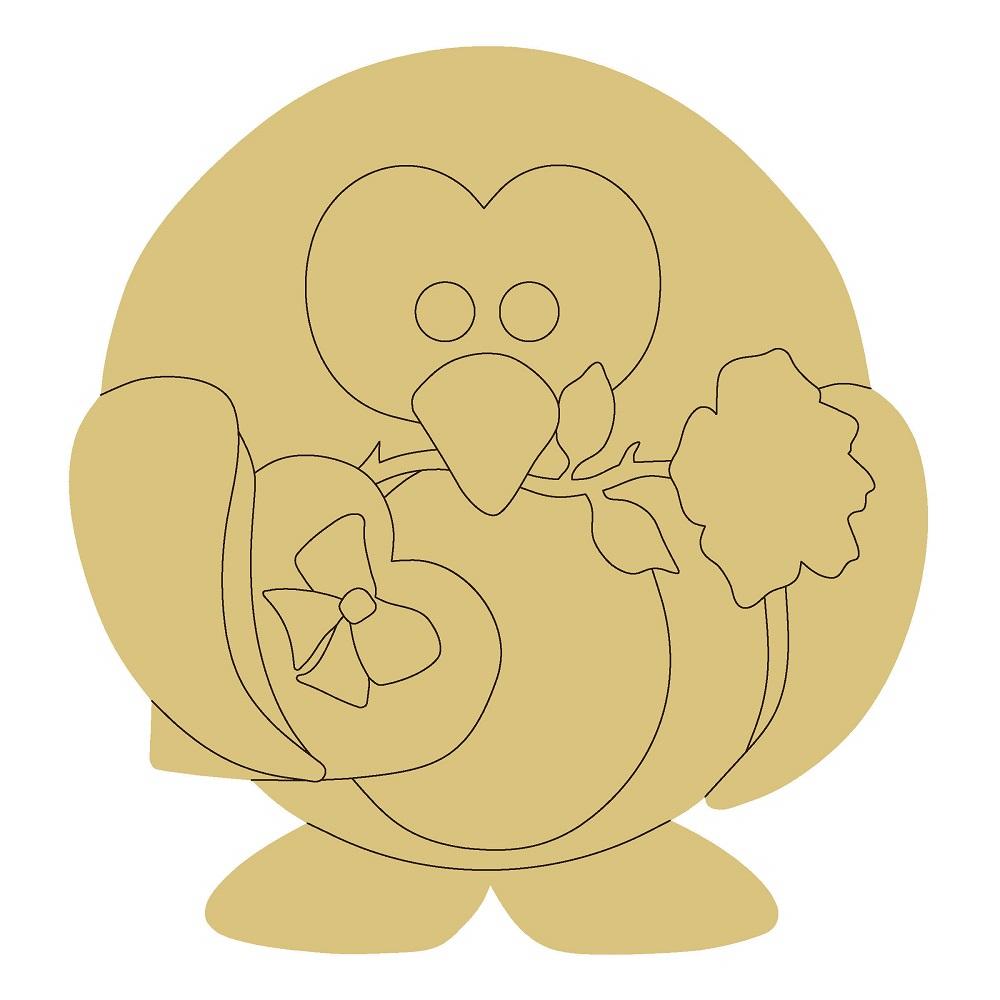 Design By Line Penguin MDF Cutout WIth Box of Candy and Flowers - Unfinished For DIY