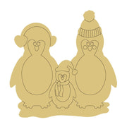 Design By Line Penguin Family MDF Cutout Three Penguins Wearing Winter Hats And Scarf - Unfinished For DIY
