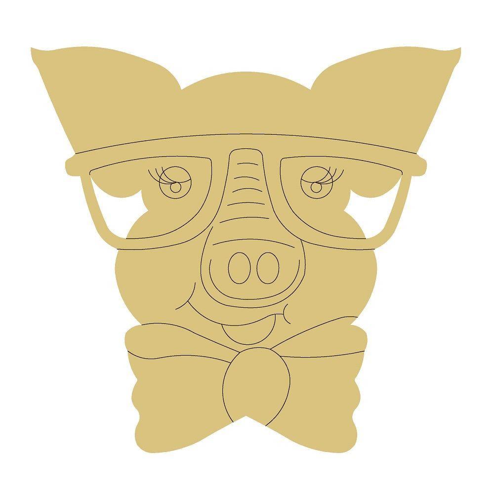 Design By Line Pig Head MDF Cutout Glasses And Bow Tie - Unfinished For DIY