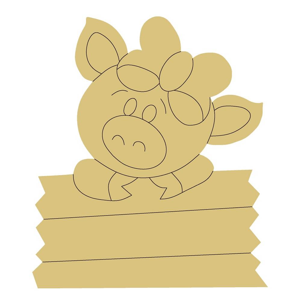 Design By Line Shelf Sitter MDF Cutout Girl Pig On Plank Sign - Unfinished For DIY