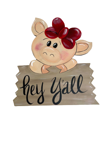 Design By Line Shelf Sitter MDF Cutout Girl Pig On Plank Sign - Unfinished For DIY