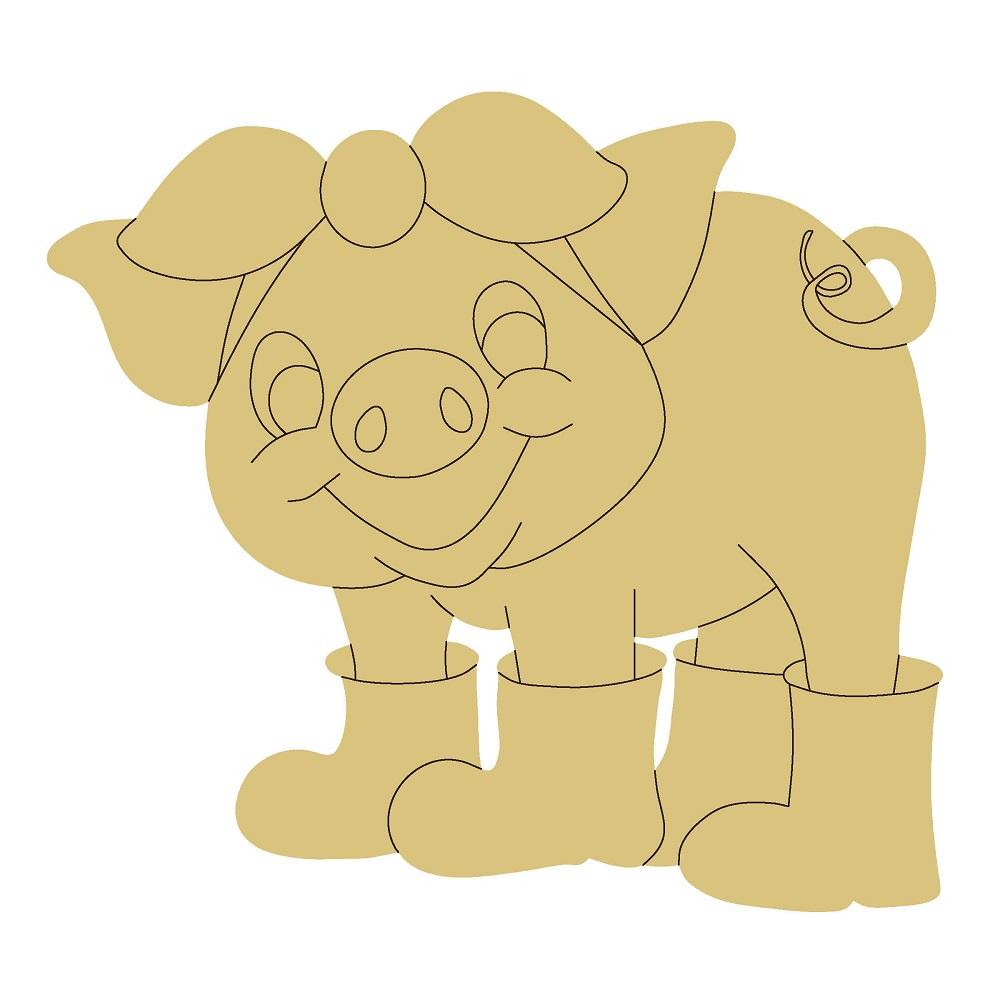 Design By Line Pig MDF Cutout Booted Silhouette - Unfinished For DIY