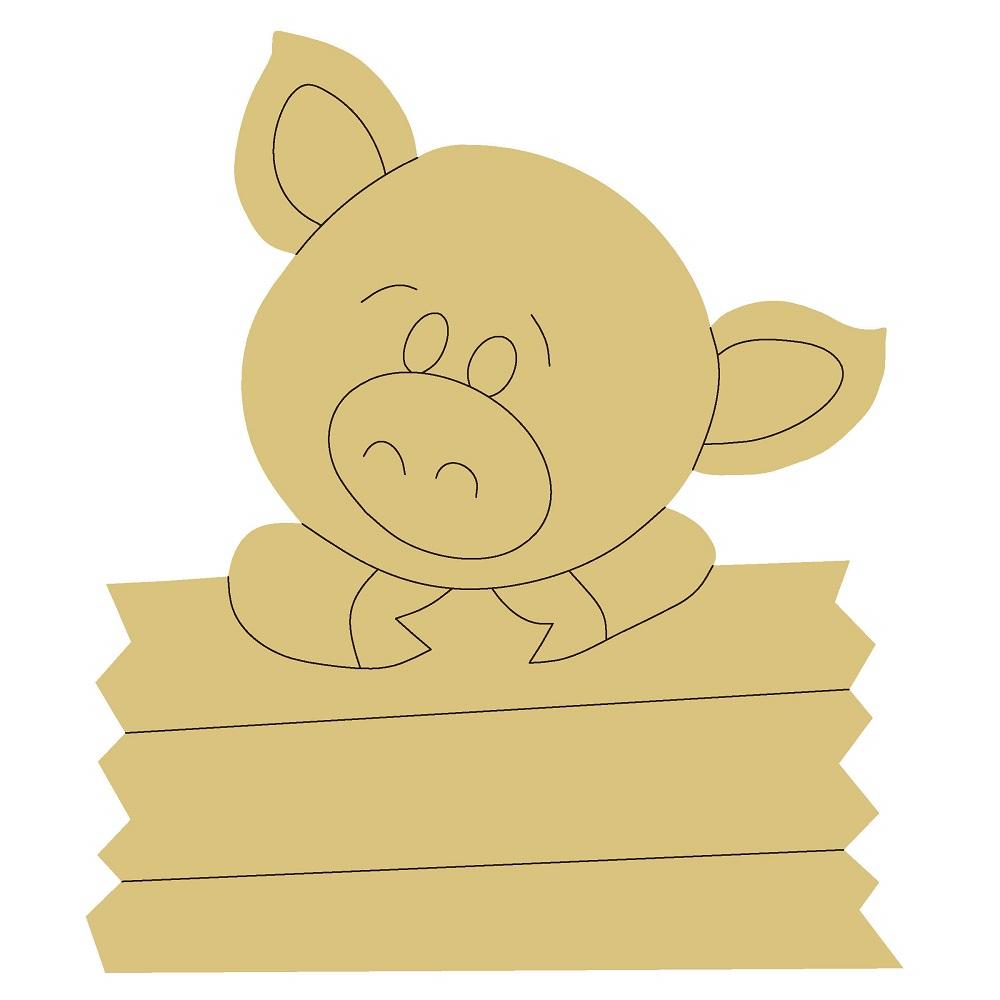 Design By Line Shelf Sitter MDF Cutout Boy Pig On Plank Sign - Unfinished For DIY