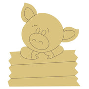 Design By Line Shelf Sitter MDF Cutout Boy Pig On Plank Sign - Unfinished For DIY