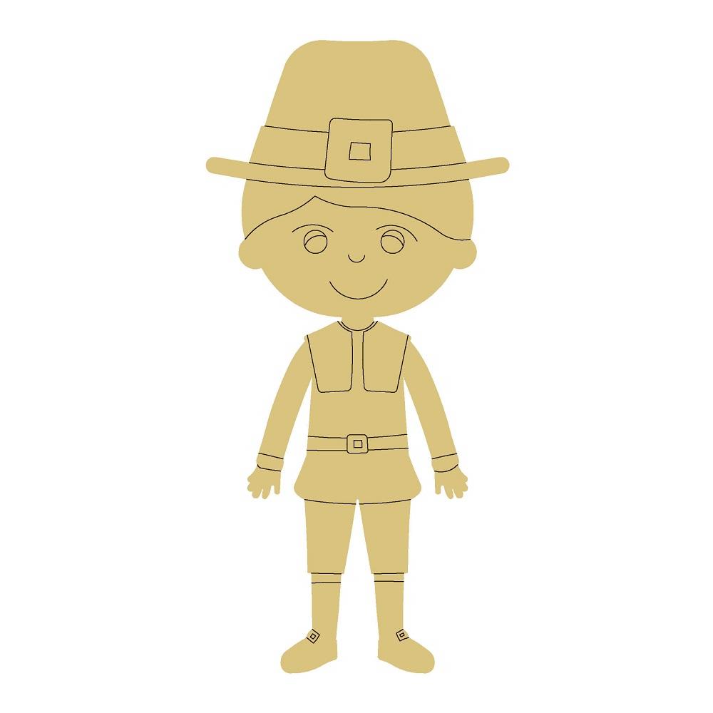 Design By Line Figure MDF Cutout Pilgrim Boy Silhouette Thanksgiving - Unfinished For DIY