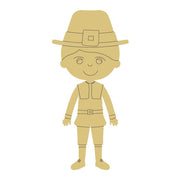Design By Line Figure MDF Cutout Pilgrim Boy Silhouette Thanksgiving - Unfinished For DIY