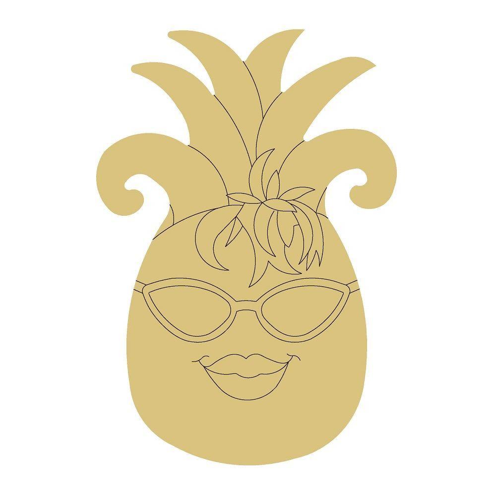 Design By Line Pineapple MDF Cutout Face With Sunglasses And Lips - Unfinished For DIY