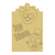 Design By Line Plaque MDF Cutout Happy Halloween Sugar Skull And Skeleton - Unfinished For DIY