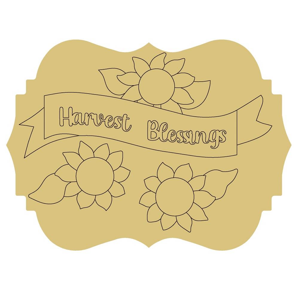 Design By Line Plaque MDF Cutout Harvest Blessings Banner With Sunflowers - Unfinished For DIY