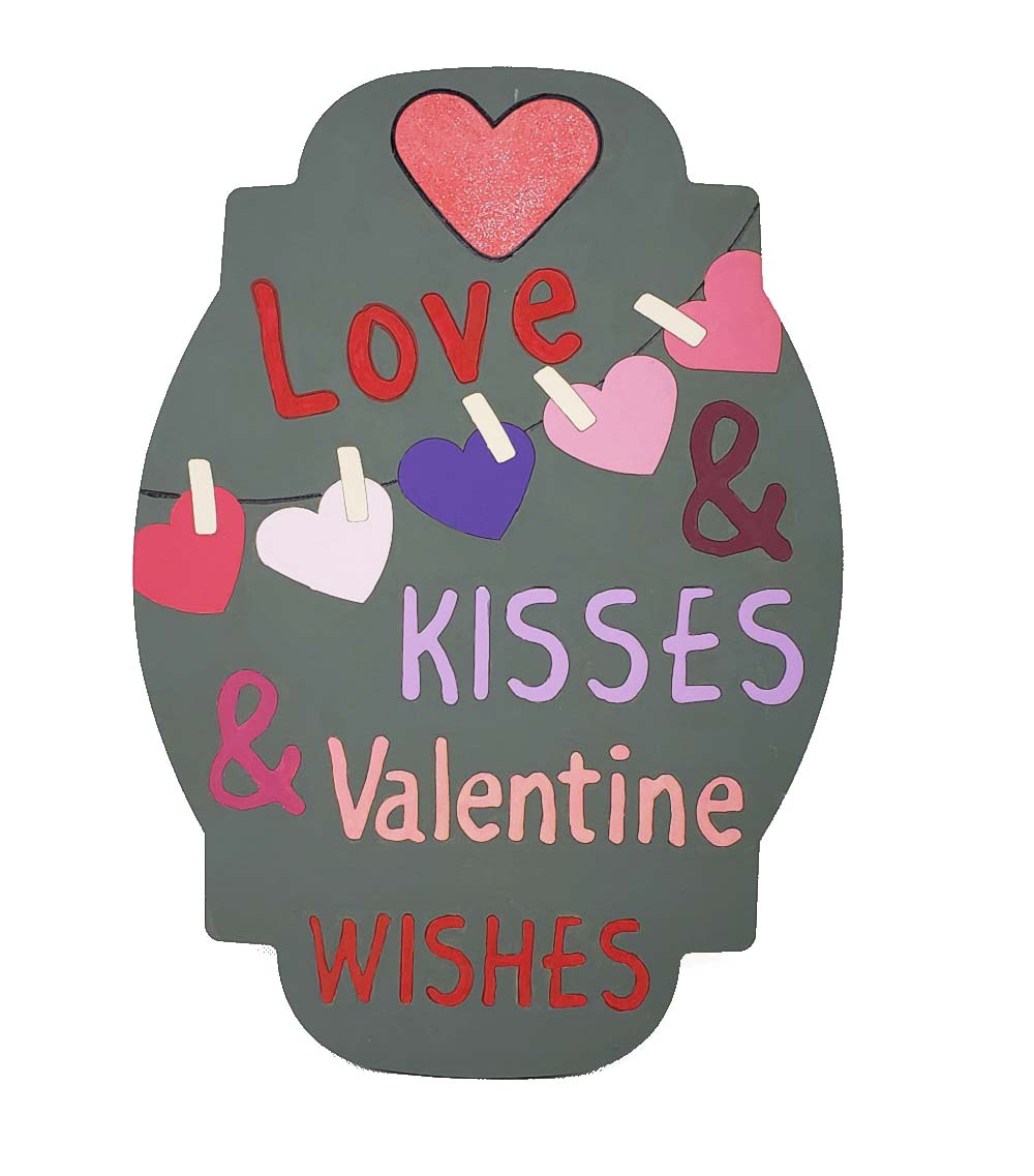 Design By Line  Plaque MDF Cutout Love & Kisses & Valentine Wishes - Unfinished For DIY