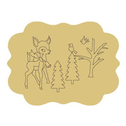 Design By Line Plaque MDF Cutout Reindeer Scene With Pine Trees And Birds - Unfinished For DIY