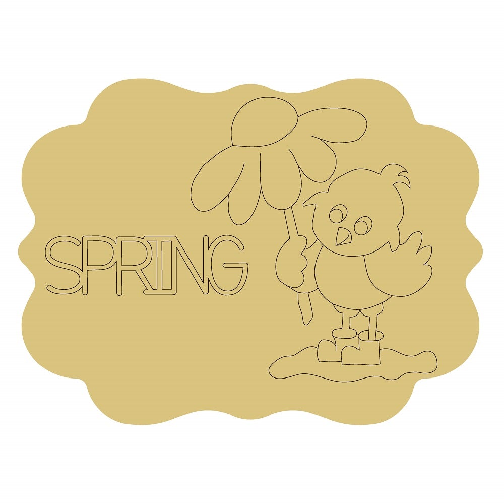 Design By Line Plaque MDF Cutout Spring Chick With Flower - Unfinished For DIY
