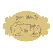Design By Line Oval MDF Cutout Give Thanks Two Pumpkins And Pilgrim Hat Piece Pie - Unfinished For DIY