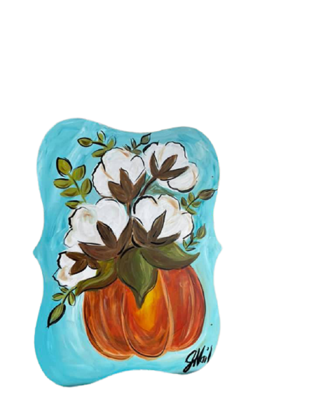 Design By Line Scalloped Plaque  MDF Cutout Cotton Boll Vase - Unfinished For DIY