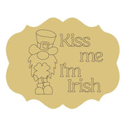Design By Line Scalloped Plaque MDF Cutout Kiss Me I'm Irish With Leprechaun Silhouette - Unfinished For DIY