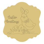 Design By Line Scalloped Plaque MDF Cutout Easter Greetings Bunny With Eggs Hiding in Grass - Unfinished For DIY