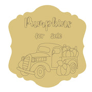 Design By Line Scalloped Round MDF Cutout Pumpkins For Sale Truck Scene - Unfinished For DIY