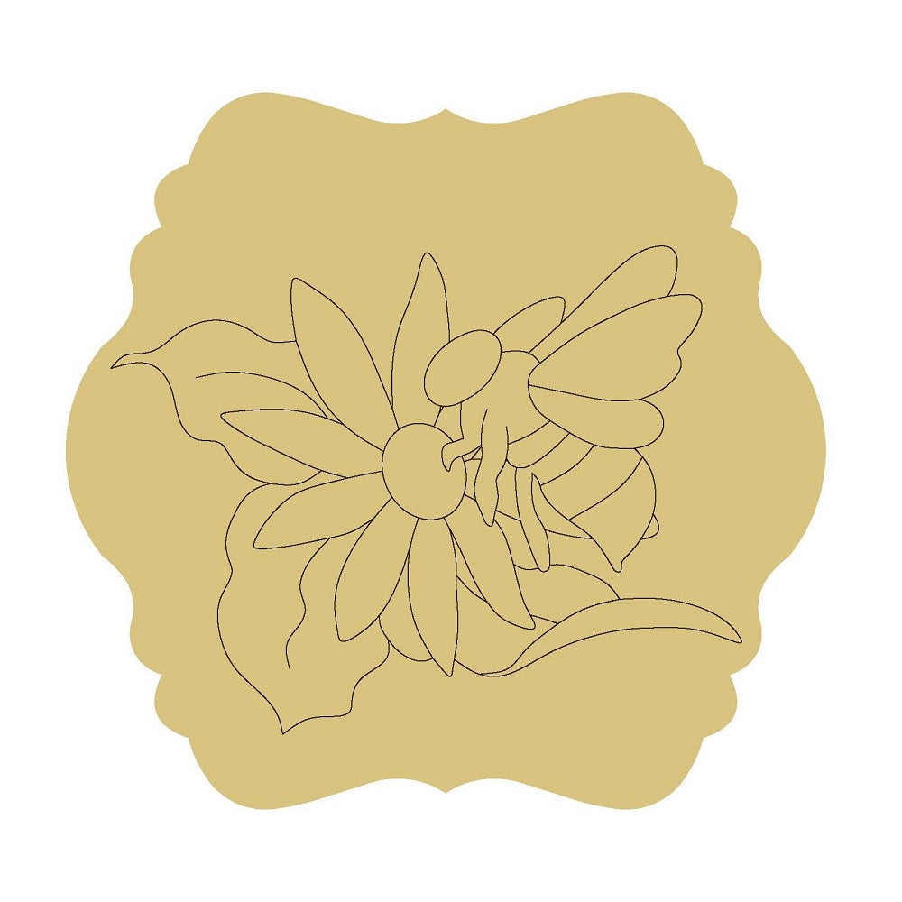 Design By Line Scalloped Plaque MDF Cutout Bee Pollinating - Unfinished For DIY