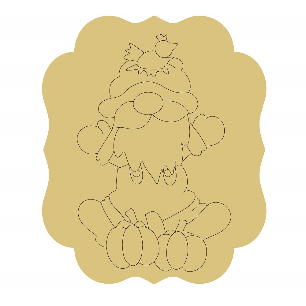 Design By Line Scalloped Frame MDF Cutout Gnome With Pumpkins - Unfinished For DIY