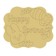 Design By Line Scalloped Round MDF Cutout Happy Spring Bunny And Egg Outline - Unfinished For DIY