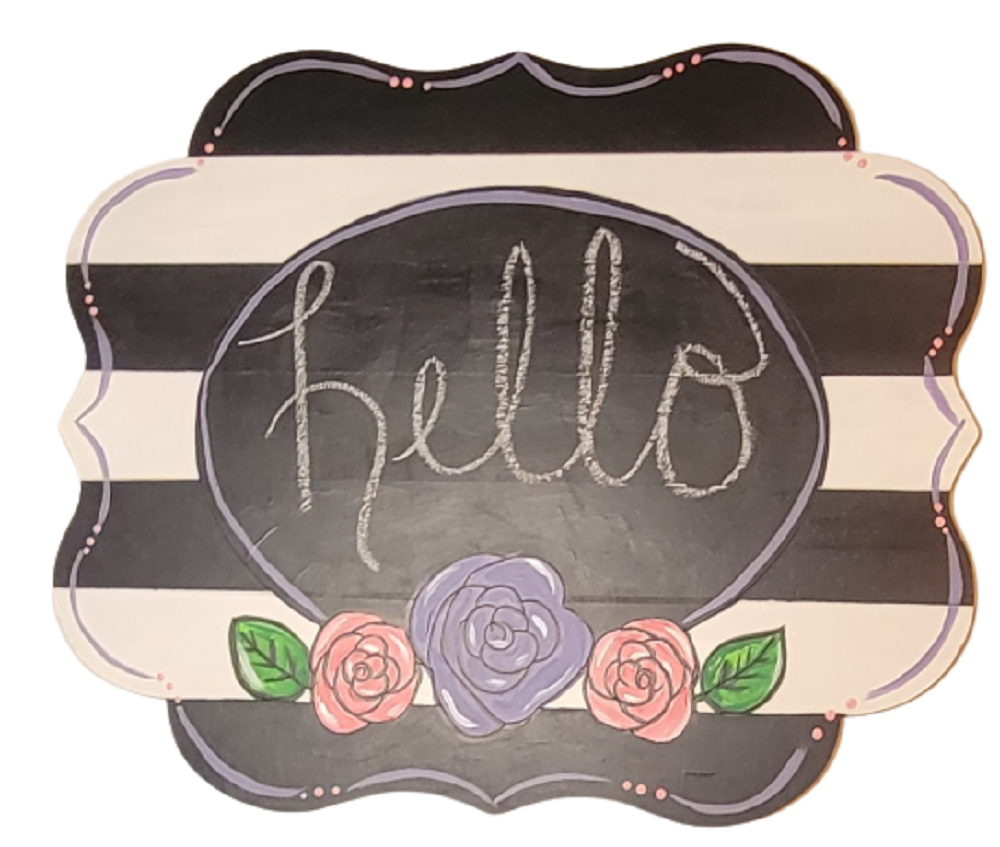Design By Line Scalloped Plaque MDF Cutout Center Circle Cutout With Floral Rose Border - Unfinished For DIY