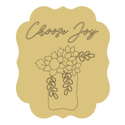 Design By Line Scalloped Plaque MDF Cutout Choose Joy Floral Bouquet In Vase - Unfinished For DIY