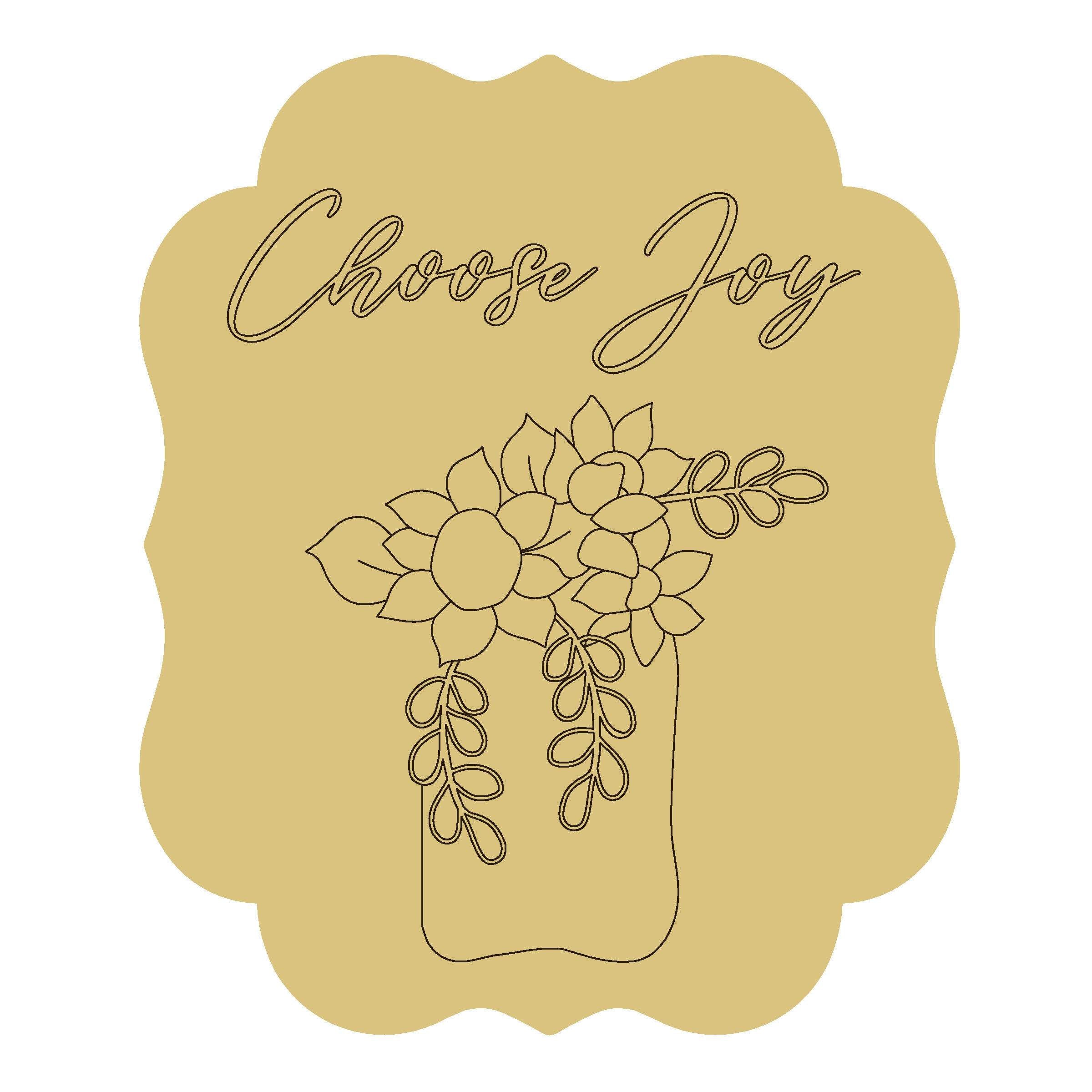 Design By Line Scalloped Plaque MDF Cutout Choose Joy Floral Bouquet In Vase - Unfinished For DIY