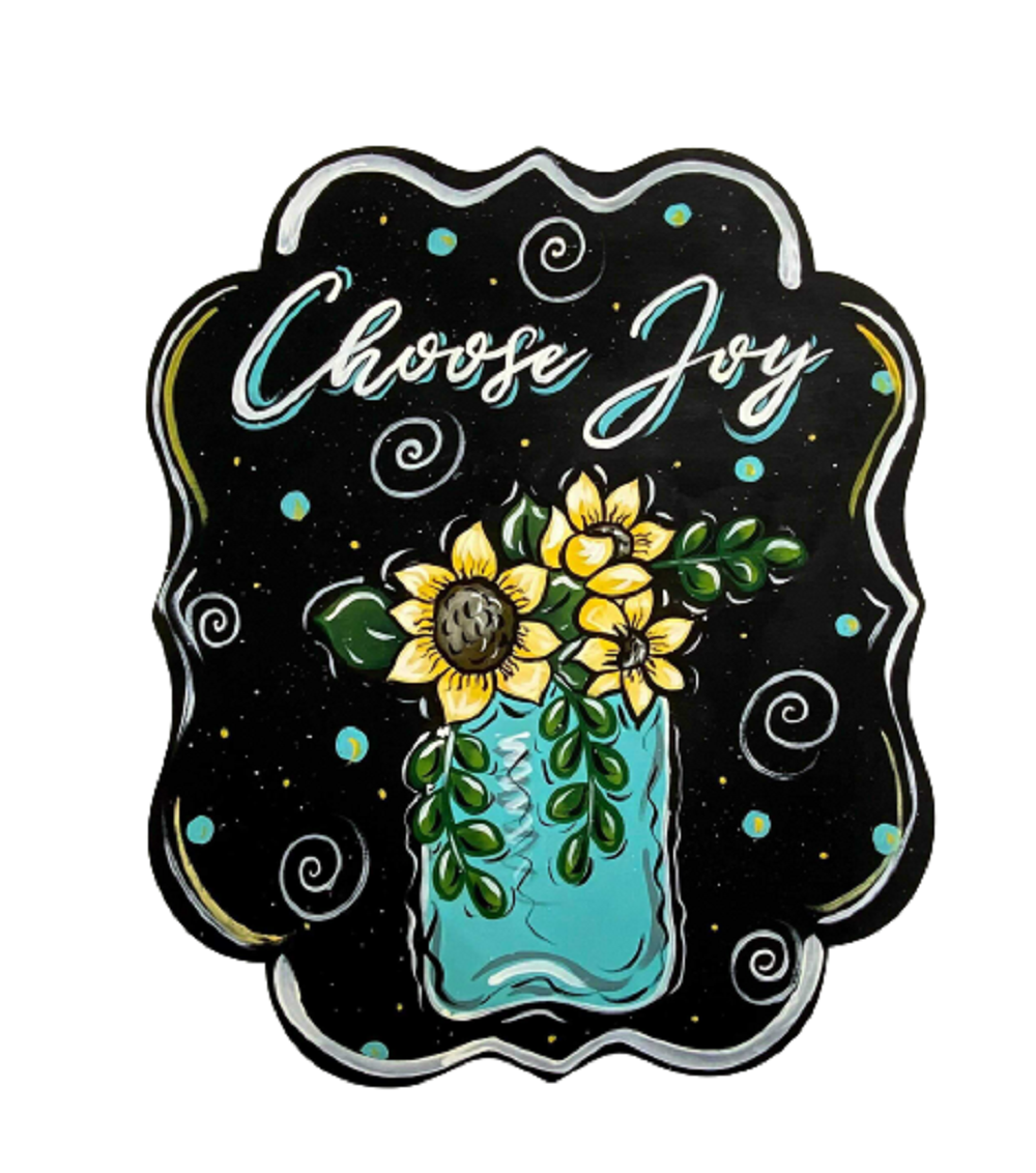 Design By Line Scalloped Plaque MDF Cutout Choose Joy Floral Bouquet In Vase - Unfinished For DIY