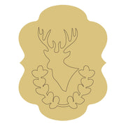 Design By Line Plaque Deer Head MDF Cutout Deer Silhouette With Laurel Wreath - Unfinished For DIY