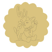 Design By Line Round MDF Cutout Hi Bunny smelling a Flower with butterfly - Unfinished For DIY
