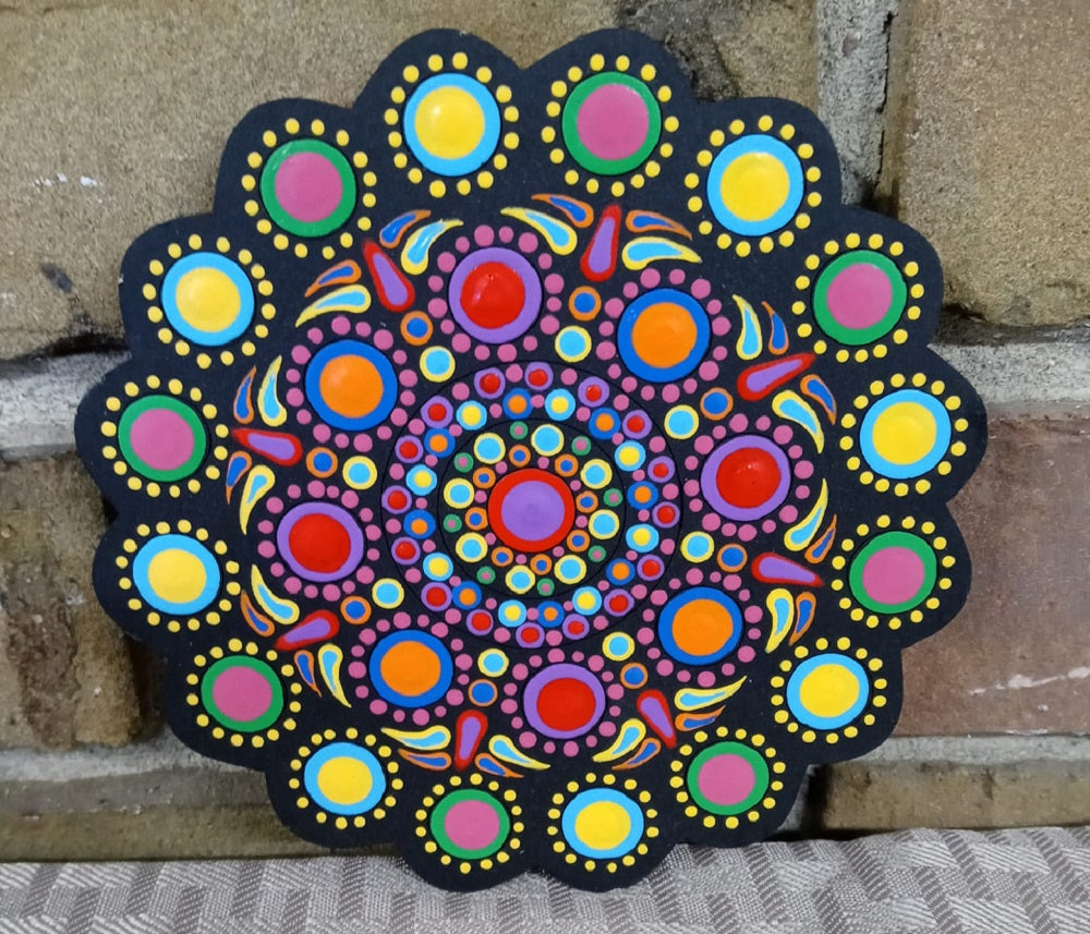 Design By Line Flower MDF Cutout Polka Dot Flower With Ringed Center - Unfinished For DIY