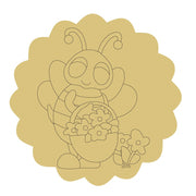 Design By Line Scalloped Circle MDF Cutout Bee With Flower Basket And Blooms - Unfinished For DIY