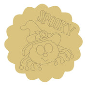 Design By Line Scalloped Circle MDF Cutout Spooky Spider With WItch Hat On  - Unfinished For DIY