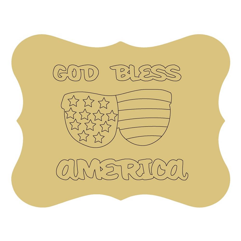 Design By Line Scalloped Plaque MDF Cutout God Bless America - Unfinished For DIY