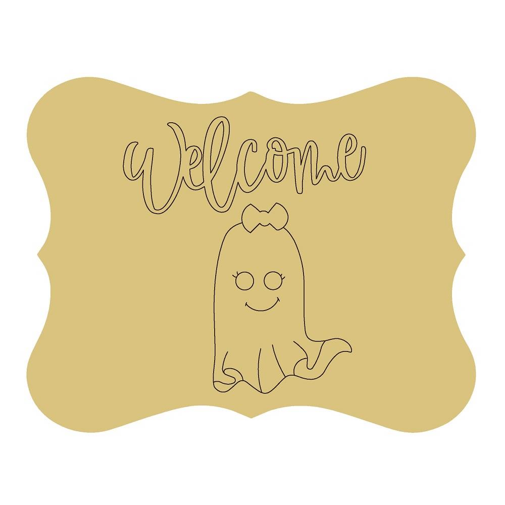 Design By Line Scalloped Plaque MDF Cutout Welcome Ghost - Unfinished For DIY