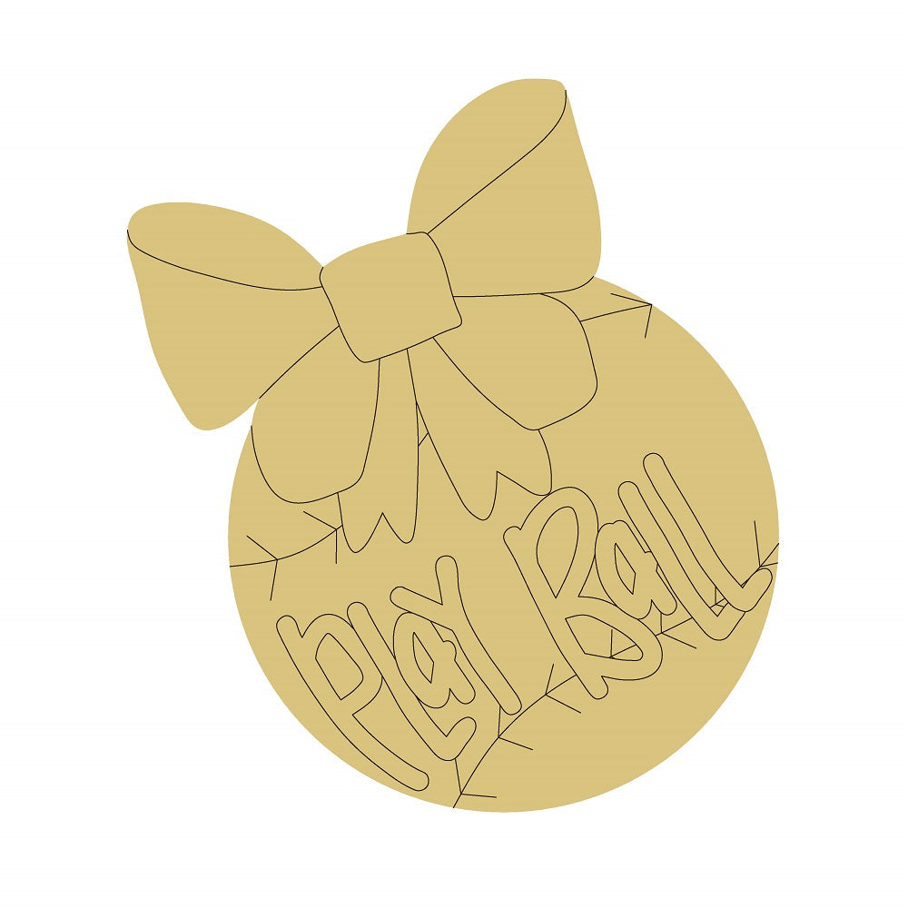 Design By Line Round MDF Cutout Play Ball Text With Bow - Unfinished For DIY